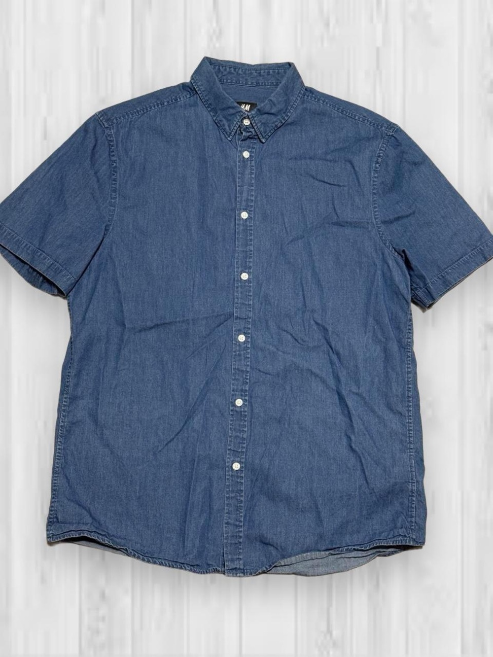H&M Short Sleeve Denim Button-Down Shirt - Blue